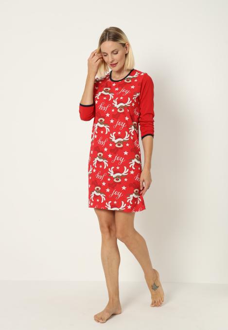 Camasa de noapte Craciun,imprimeu reni,culoare rosu ,En-gros